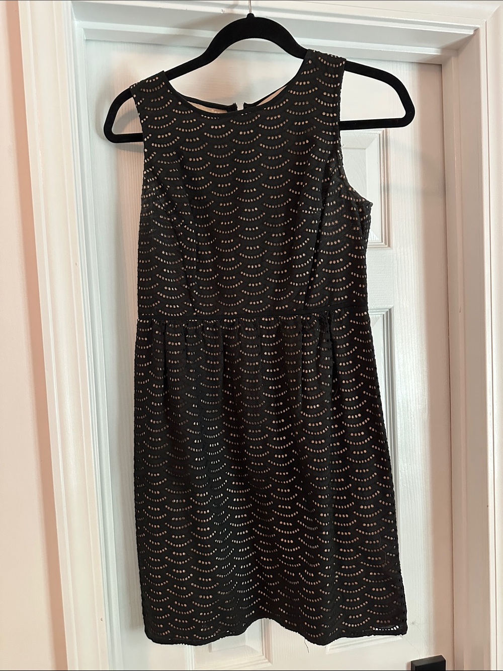 LOFT Black Sleeveless Eyelet Mini Dress